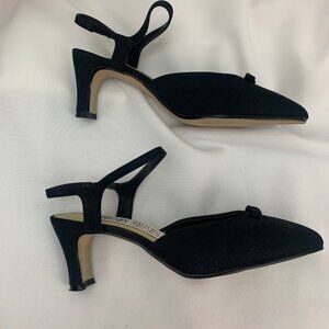 Mootsies Tootsies Black Poplin Fabric Slingback Heels w/Bow Sz 6 ½ M  (w/box)